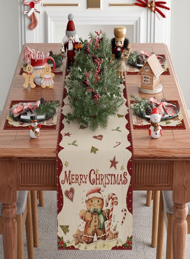 XCHI Merry Christmas Gingerbread Man Winter Xmas Table Runner Table Decoration for Home Kitchen Dining Holiday Decor 13x72 Inch - Image 2
